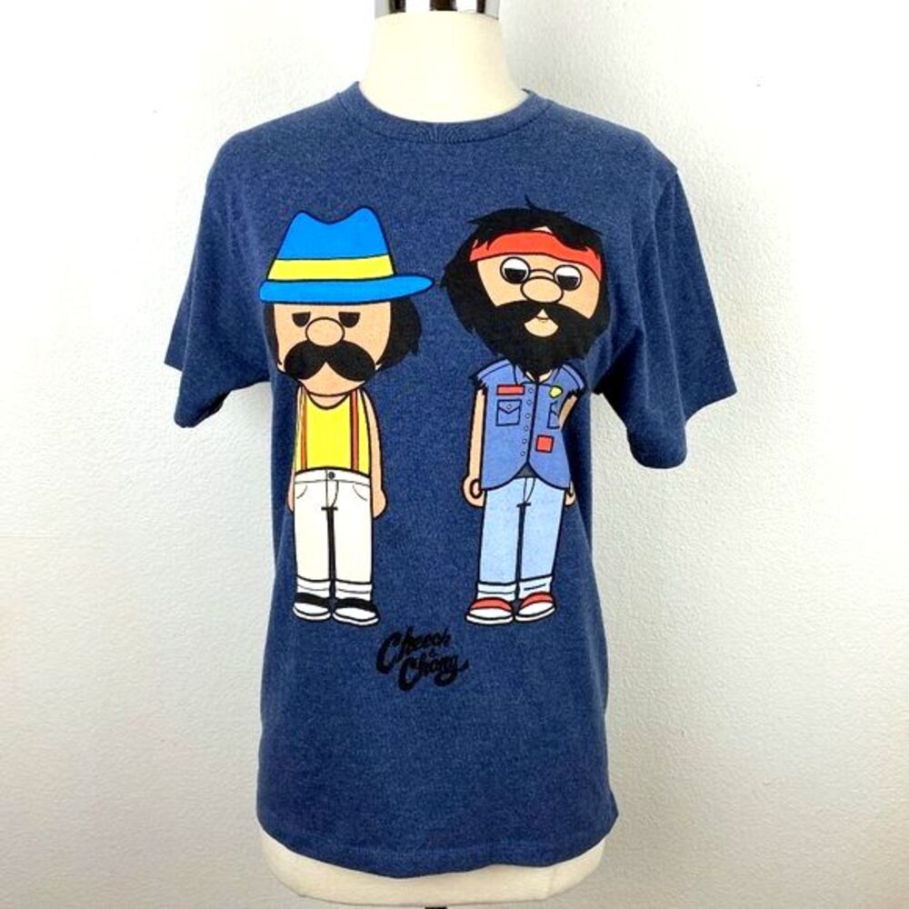 Cheech & Chong Cartoon Graphic T-Shirt Steel Blue Cotton Blend Small Baby Tee